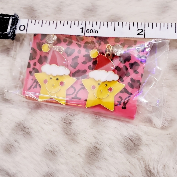 Gold plated crystal yellow red and white Christmas Santa Hat star earrings - Picture 12 of 12